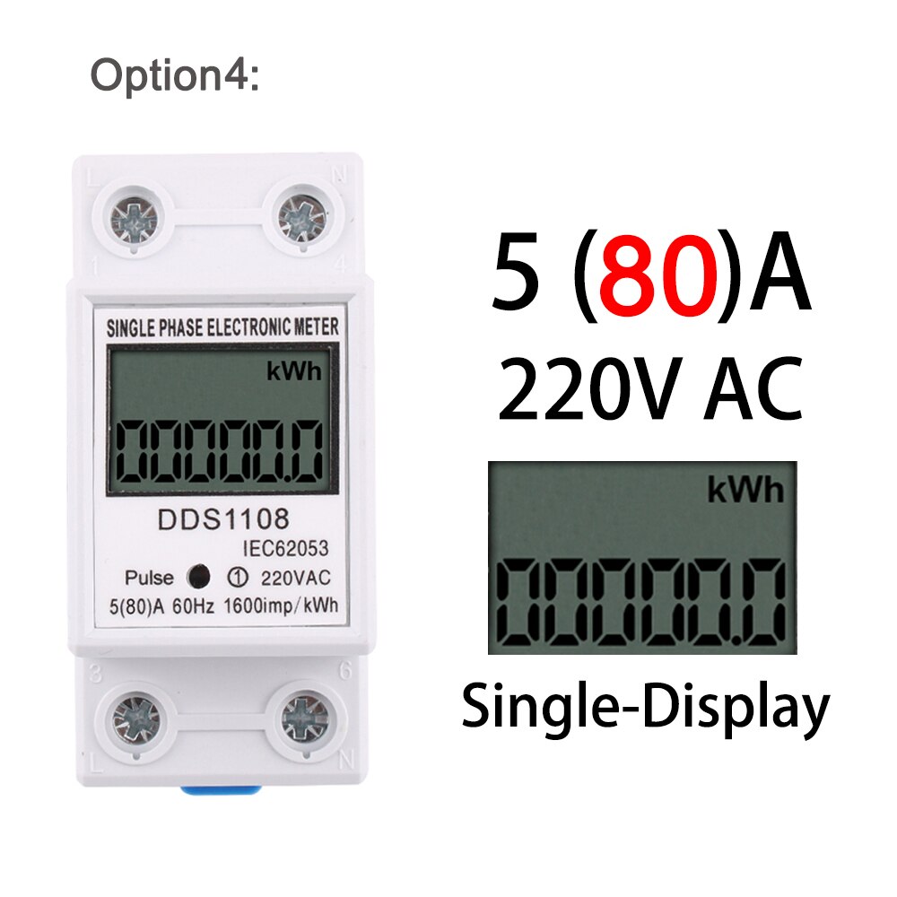 60A 80A Din rail Single Phase Two Wire LCD Digital Display Power Consumption Energy Electric Meter kWh AC 220V 230V 50Hz/60Hz: option 4