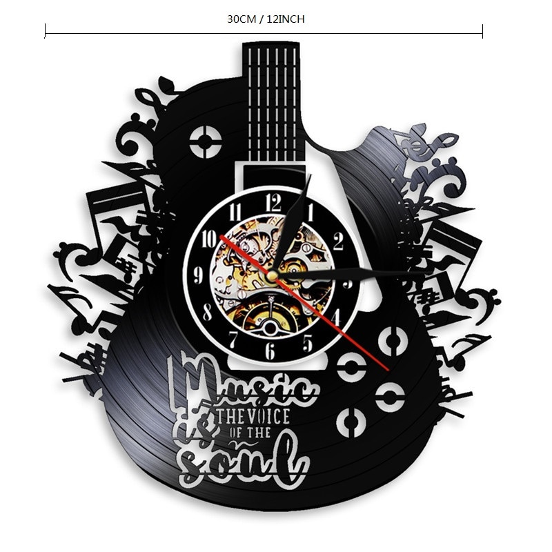 Led med lysende lampe vægur guitar form vinylplade hængende ure cd interiør dekoration soveværelse bar dæmpet atmosfære