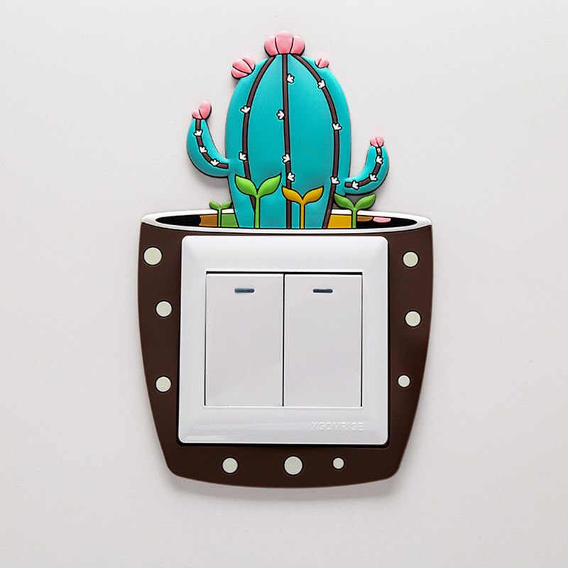 Cactus de dibujos animados fluorescentes, pegatinas para interruptor de pared, decoración para habitación de bebé, interruptor de luz luminoso, decoraciones de pared 3d: 02