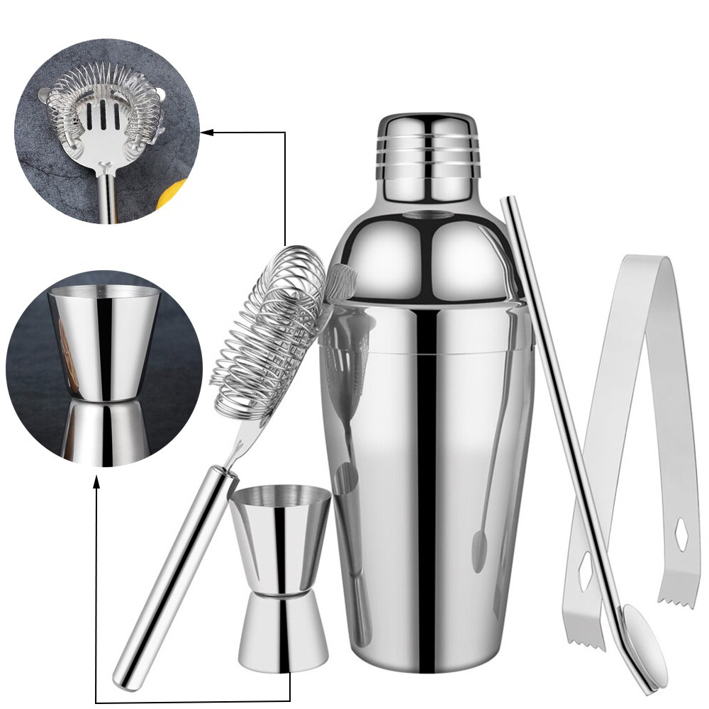 Drmfiy Silver Stainless Steel Cocktail Shaker Mixer Wine Martini Boston Shaker For Bartender Drink Party Bar Tools 550ML/750ML