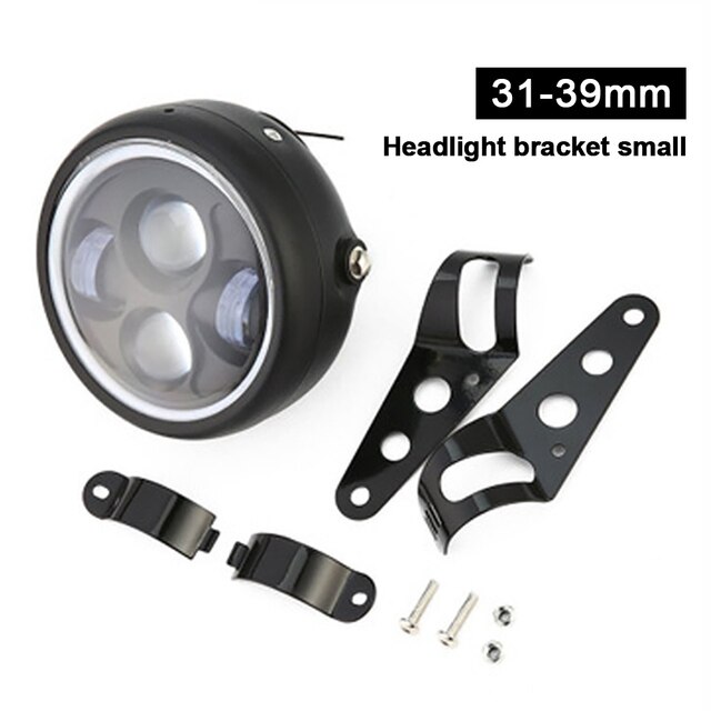 Phare LED rond de moto avec support, 5.75 pouces, universel pour Chopper Cafe Racer Bobber 30W, phare rétro 12V Halo blanc: 31-39mm 	