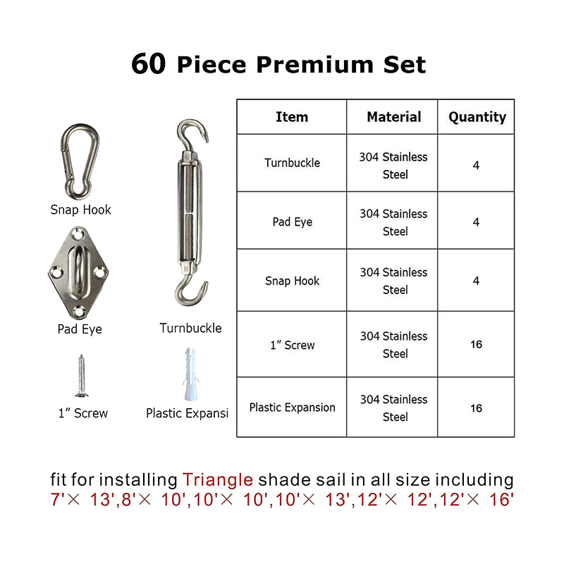 Zon Zonnezeil Hardware Kit Voor Vierkant/Rechthoek/Triple-Gedreven Zon Shade Sail Rvs Zonnescherm sail Kit