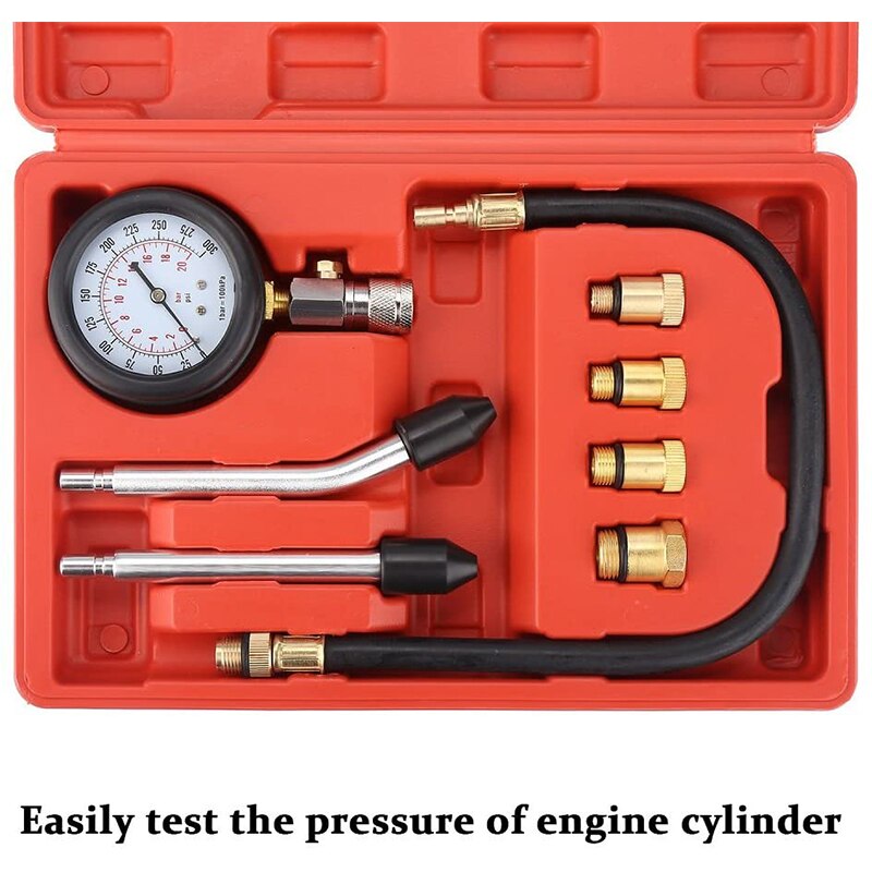 Gasoline Engine Compression Tester Auto Petrol Gas Engine Cylinder Automobile Pressure Gauge Tester Automotive Test Kit 0-300psi