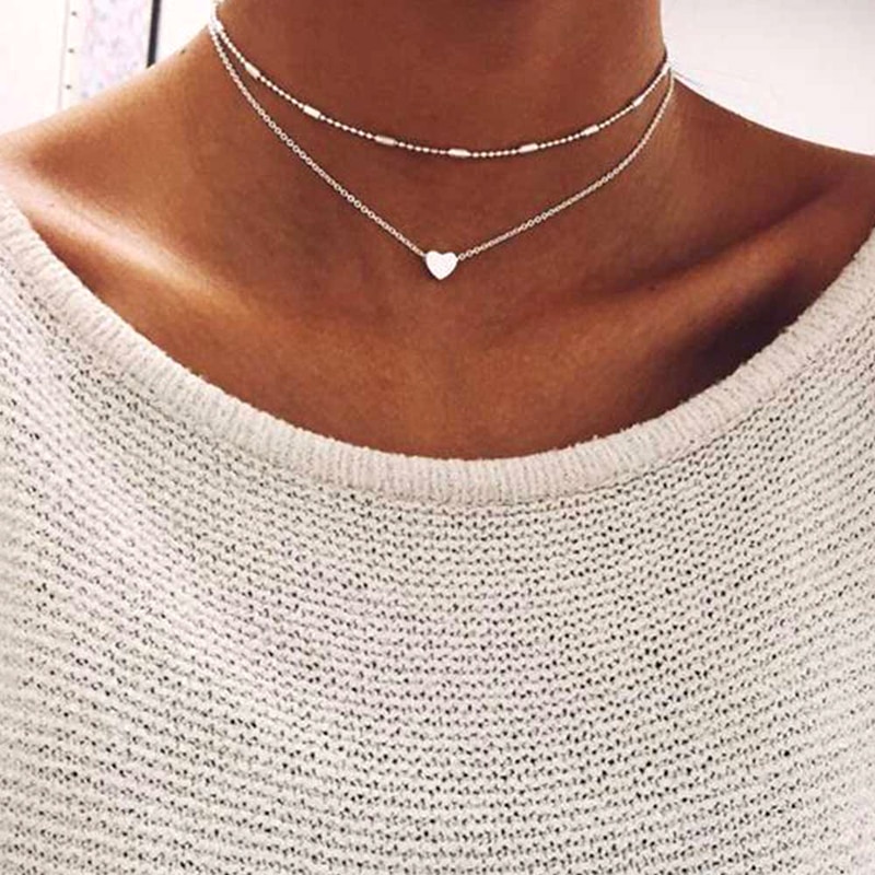 Mooie Stijl 2 Lagen Hart Verstelbare Ketting Multilayer Chain Choker Ketting Voor 2 Stks/set