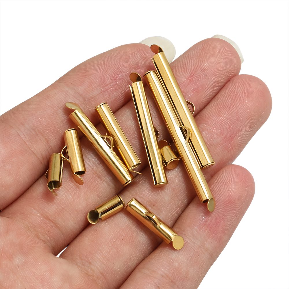 20 piezas de acero inoxidable, 9 tamaños, tubos deslizantes con cierre final, tapas deslizantes, tubo final de engarce para sujetador DIY, fabricación de joyas,
