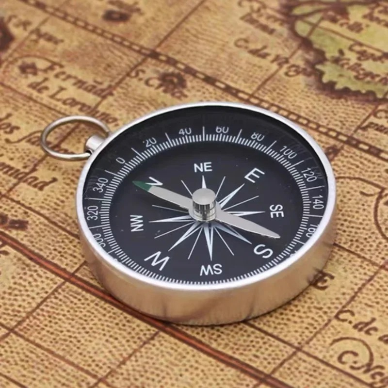Round Compass Portable Aluminum Lightweight Emergency Compass Mini Children's Compass Wilderness Adventure Travel