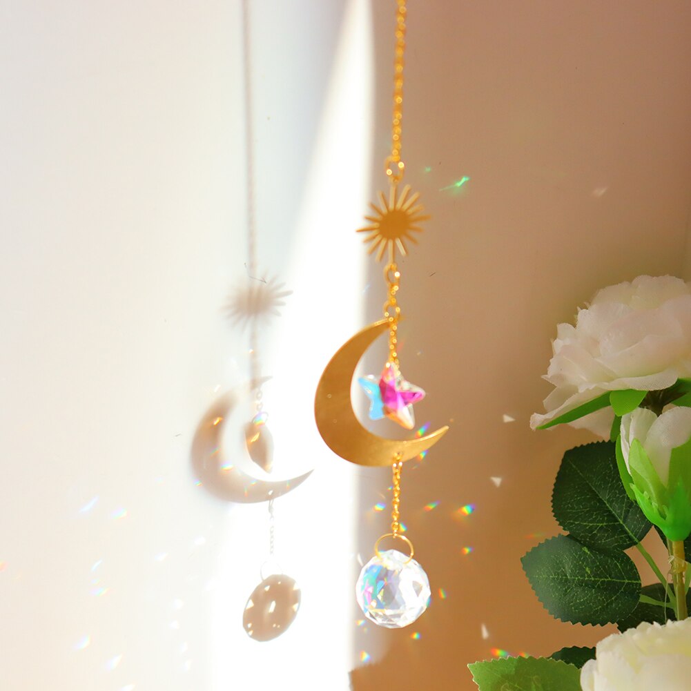 Crystal Wind Chime Star Moon Sun Catchers Prisms Pendant Dream catcher Plated Hanging for Outdoor Indoor Garden Windchimes: 40