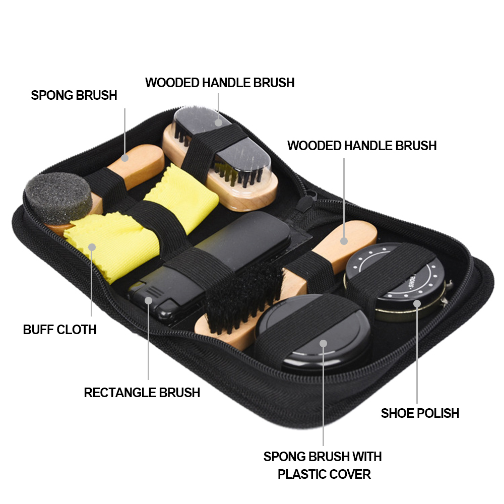 8 Pcs Shine Polish Brushes Cylinder Box Kit Shoe Brush Wooden Brushes Set Shoe Care Tool Home Cleaning Accessories