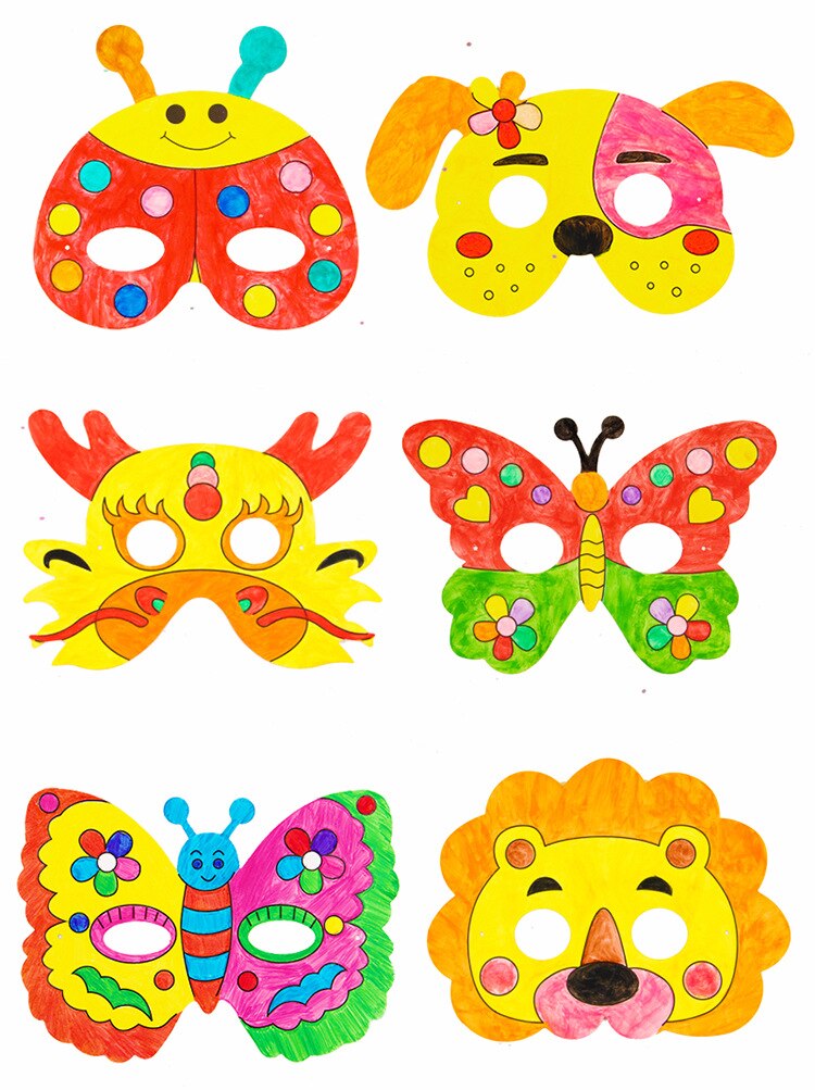 8Pcs Cartoon Animal Painting Mask DIY Color Kindergarten Graffiti Art Crafts Toys Drawing Toys for Children Kids GYH