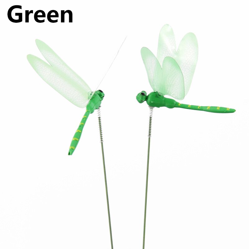 10 Stks/partij Kunstmatige Dragonfly Vlinders Outdoor 3D Simulatie Dragonfly Stakes Yard Plant Gazon Decor Stok Tuin Decoratie: Green