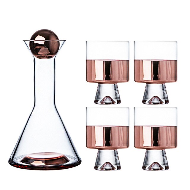 European-Style Crystal Glass Electroplating Rose Gold Water Jug American Decanter Wine Set: Rose gold 4cup
