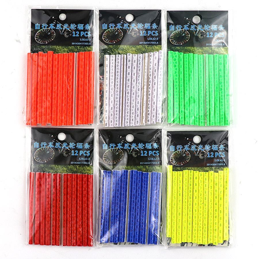 12Pcs Bicycle Mountain Bike Riding Wheel Rim Spoke Mount Clip Tube Warning Light Strip Reflector Reflective Outdoor 75mm