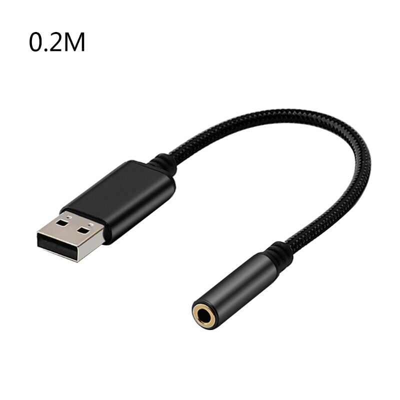 0.2m/1m 2In1 USB to 3.5mm Audio Cable USB Computer AUX Headphone Adapter Cable for App-le Be-ats Earphones: 0.2M -Black