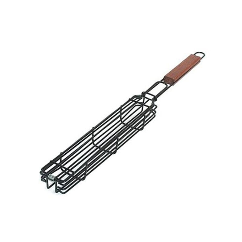 BBQ Kabob Grilling Basket Skewers Rotisserie Kebab No Stick Basket Cooking BBQ Grill Accessories Non-Stick Kabob Baskets: Wood color