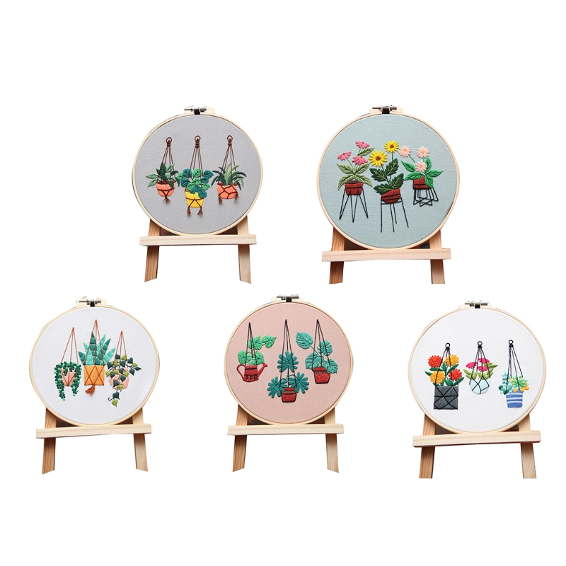 Embroidery Starter Kit Basic Cross Stitch Set Flower Plants Patterns Stamped Embroidery Kits for Beginners Adults Kids 87HA