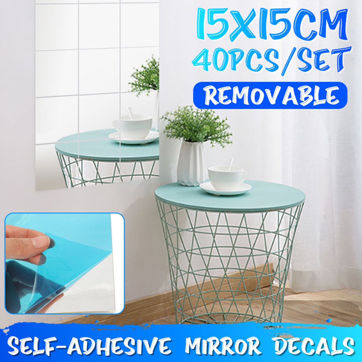 Pegatinas cuadradas de acrílico para pared, 40 Uds., espejo pegado en restaurante, pasillo, piso, sala de estar, Espejos decorativos con personalidad