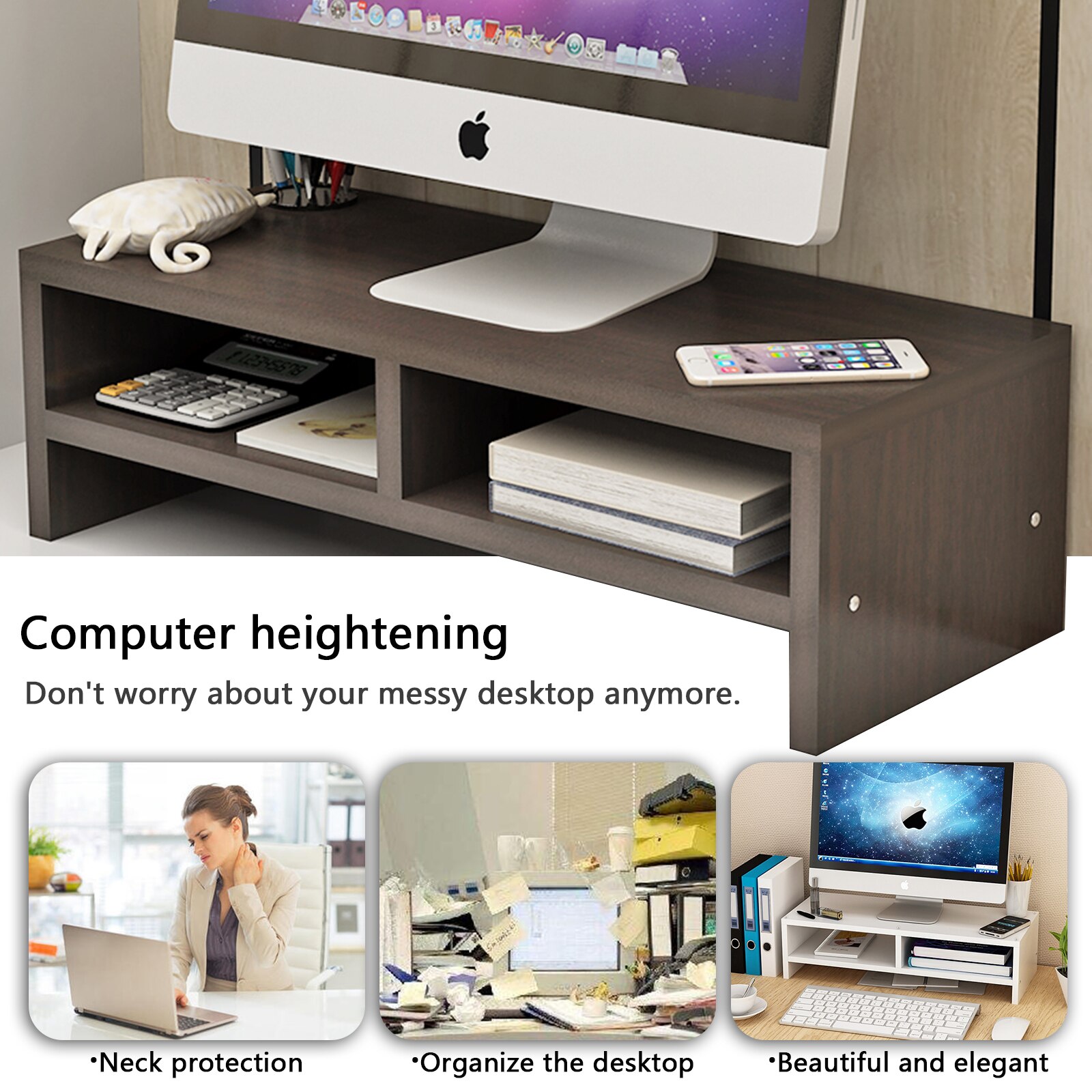 Multi-function Desktop Monitor Stand Computer Screen Riser Wood Shelf Plinth Strong Laptop Stand Desk Holder For Notebook TV