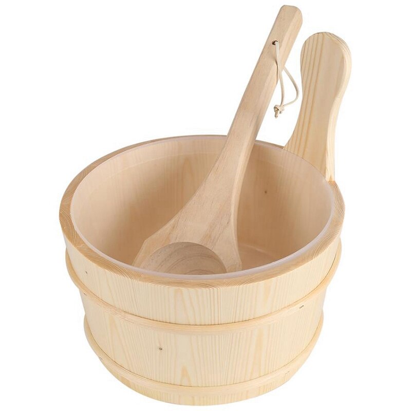Seau en bois naturel de salle de bains + ensemble de louche pour des accessoires de salle de bains de Spa de Sauna