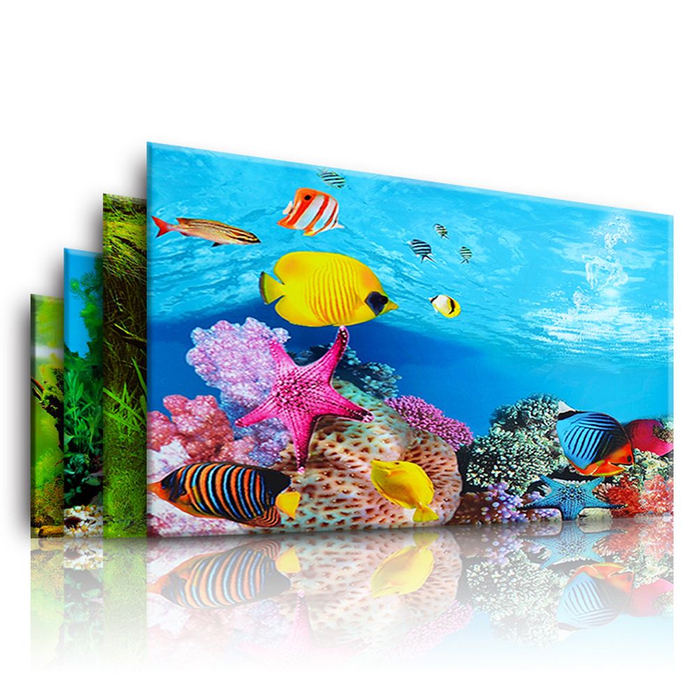 3D Aquarium Sticker Landscape Poster Fish Tank Background Painting Sticker Double-sided Ocean Sea Plants Backdrop Aquarium Decor