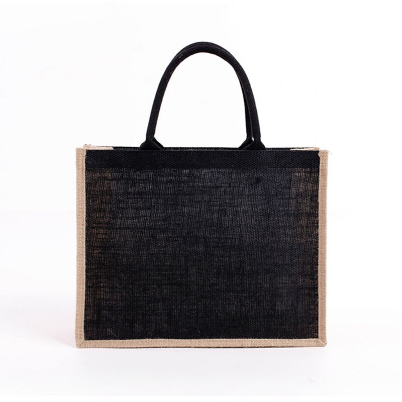 Herbruikbare Jute Tote Bag Eco Vriendelijke Jute Boodschappentassen Voor Winkelen Strand Picknick: 3TT904887-BK-2