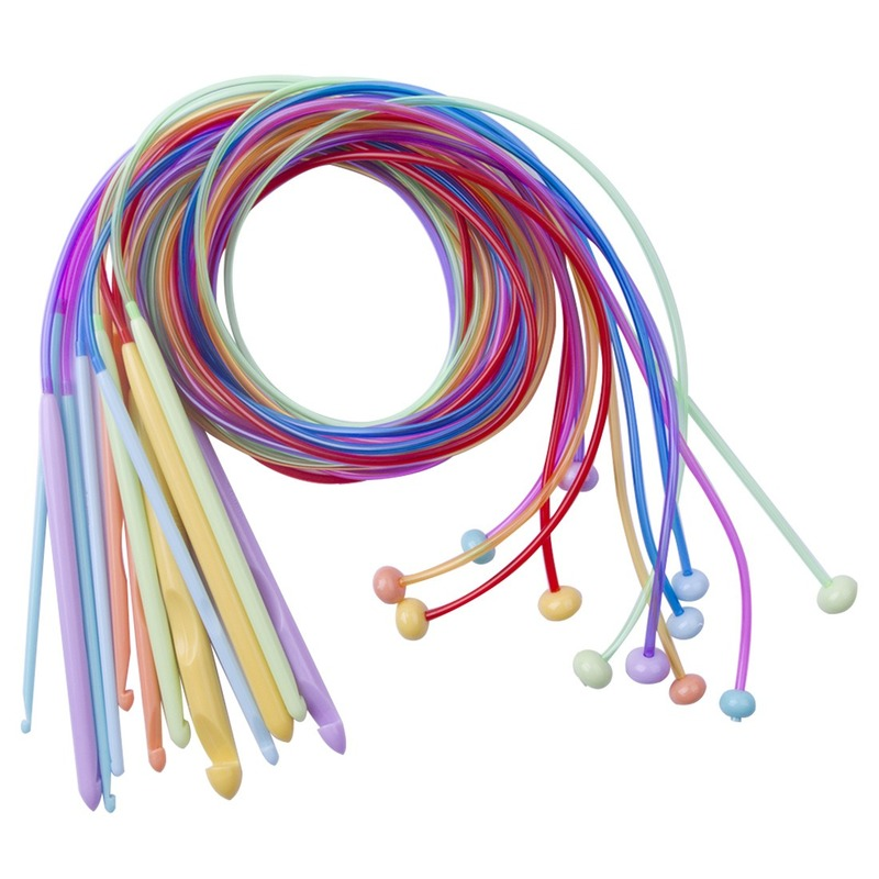 12 pièces/ensemble Tube élastique en plastique coloré Afghan tunisien tapis Crochet crochets aiguilles à tisser 120cm outil de tricot aiguilles de pull