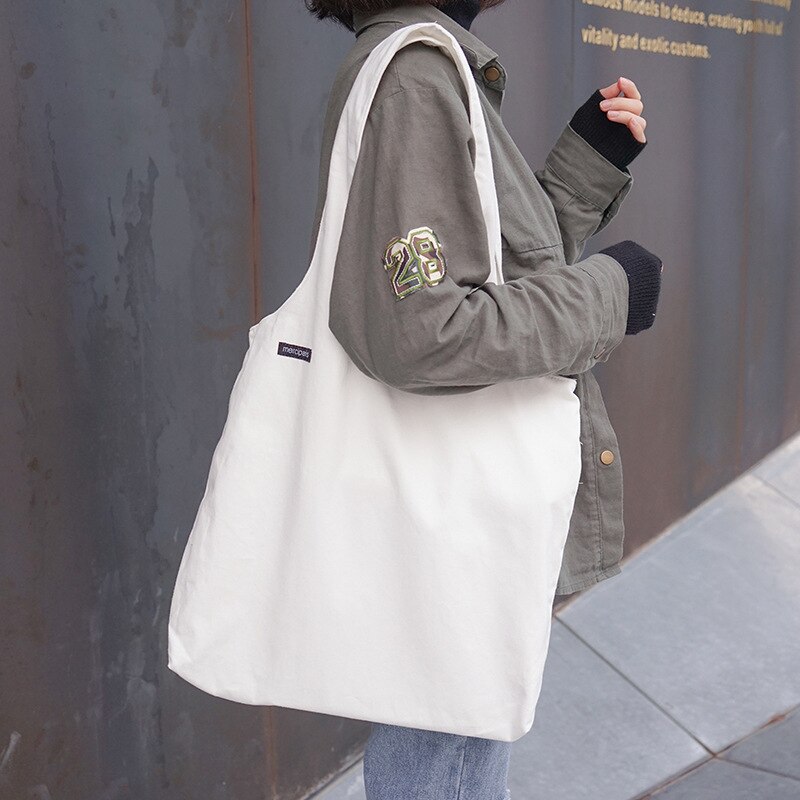 Empfehlen Einfache große-kapazität leinwand damen tasche frauen weiß shopping schulter tasche beiläufige handtasche hand taschen: white