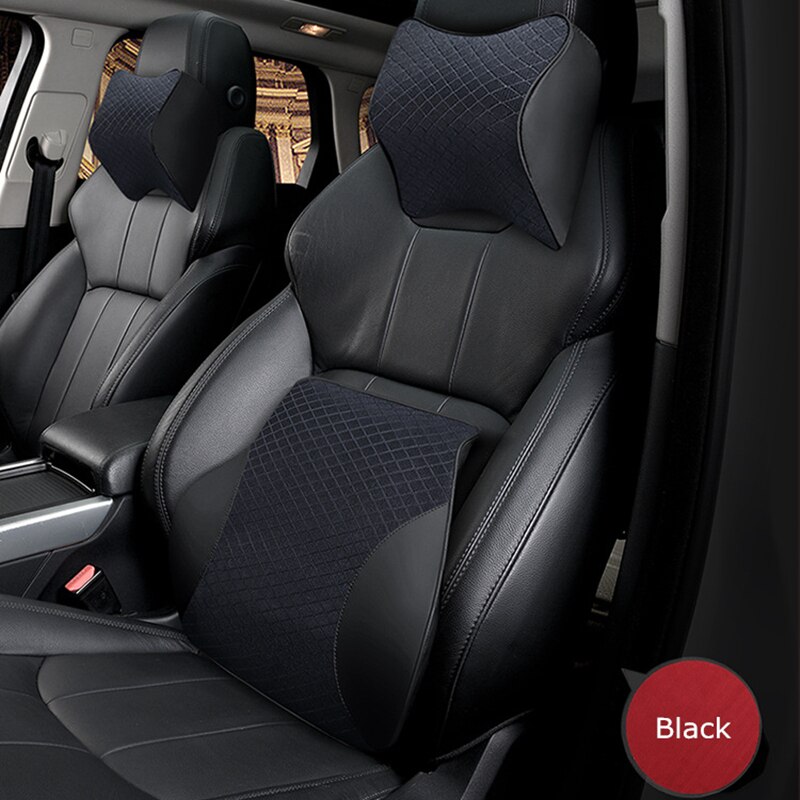 1PCS cute car seat headrest pillow leather solid for the neck rest waist back lumbar support cushion set auto pillow memory foam