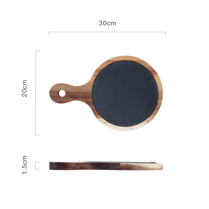 Kinglang acaciahouten pizzaplaat, westerse sushi steakplaat, restauranttaartdisplay: Hout met leisteen
