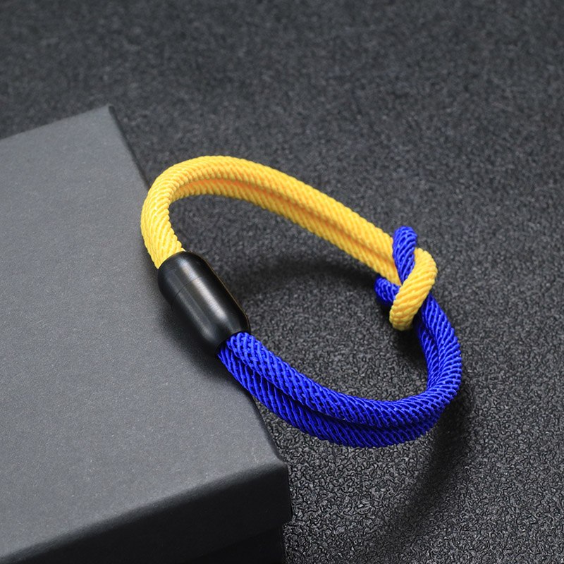 Niet Colorblock Koord Ketting Armband Mannen Roestvrij Staal Magentische Gesp Geel Blauw Braclet Ukraine Symbool Erkek Bileklik: Goud-kleur