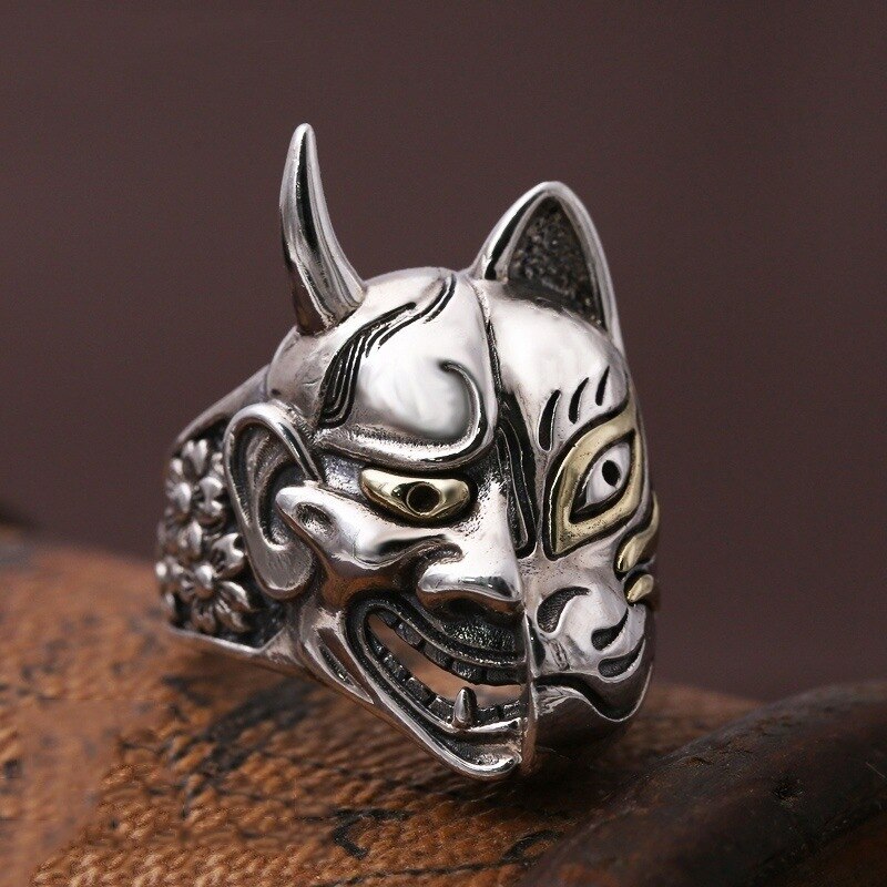 Mode Vintage Pop Japanse Prajna Masker Hip Hop Rock Punk Metal Persoonlijkheid Ring voor Mannen Vrouwen Asymmetrie Ringen sieraden: 7 / CDFSP243 style 2