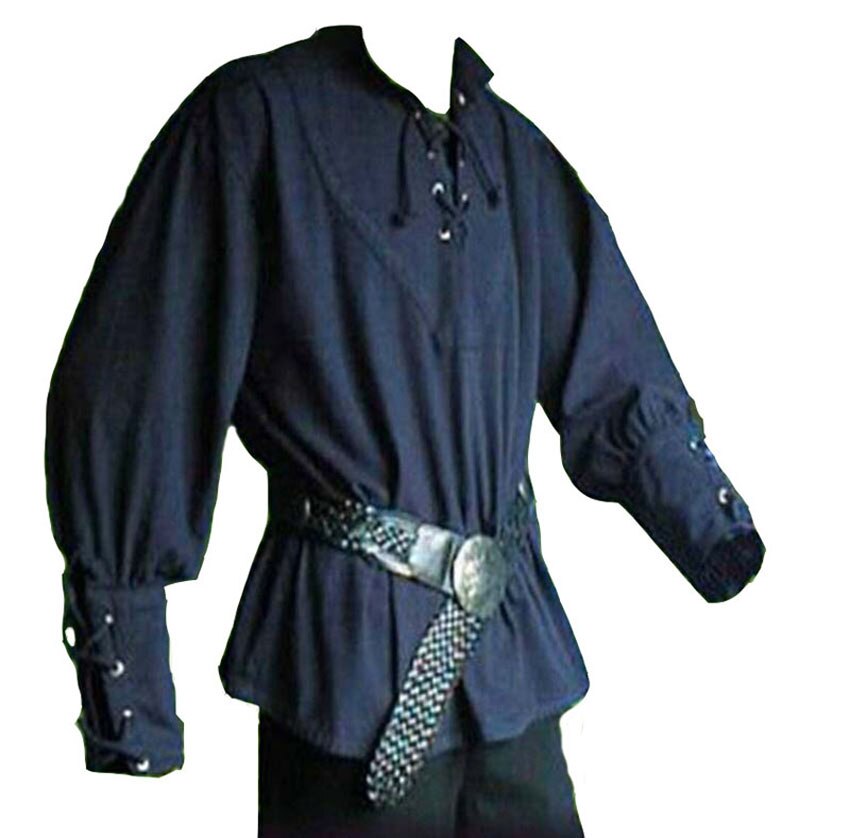 Men Medieval Renaissance Grooms Pirate Reenactment Larp Costume Lacing Up Shirt Bandage Top Middle Age Clothes for Adult XXXL