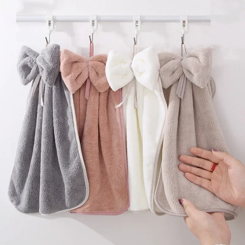 Toallas de mano con lazo para cocina, baño, terciopelo Coral, microfibra, paños de limpieza absorbentes suaves de secado rápido, toalla de felpa para Sauna para el hogar