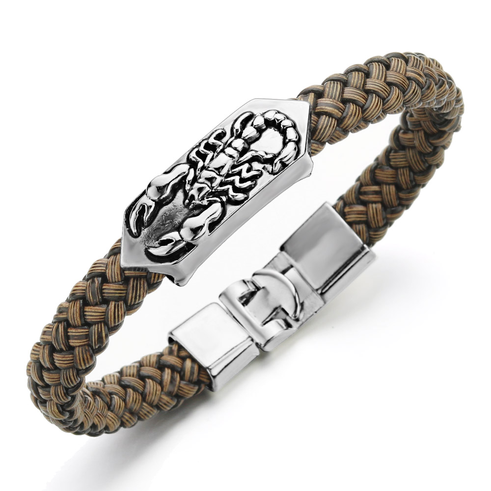 Vintage-skorpion-armband, trendiger herrenschmuck, pu-leder-charm-armband, pulsera hombre, punk-armbänder & armreifen  s414