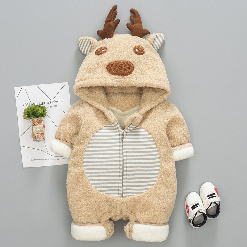 Pasgeboren Winter Bodysuit Overalls Chirstmas Kostuums Plus Fluwelen Dikker Warme Bovenkleding Jas Voor Peuter Baby Jongen Meisje Sneeuw Wear: khaki / 66CM