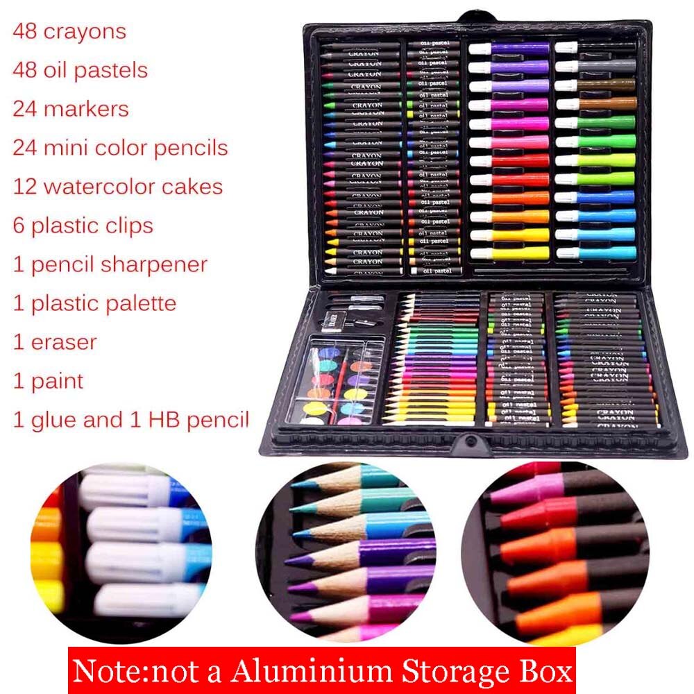 Portable Kids Art Supplies Set Drawing Painting Pencil Pen Kit with Aluminium Storage Box for Children Painting Creation: Type C