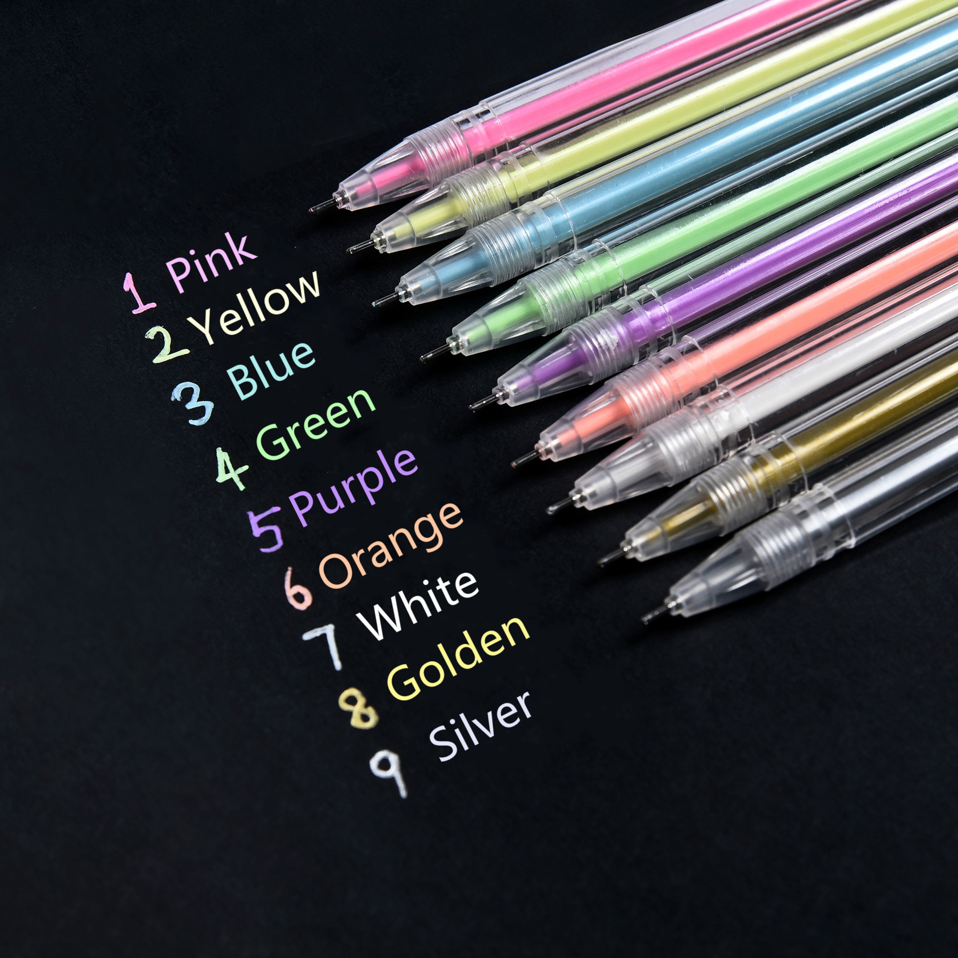 9Pcs 0.6Mm White Ink Gel Pen Highlight Marker Pen Fine Tip for Student Stationery Drawing Art Writing School Supplies