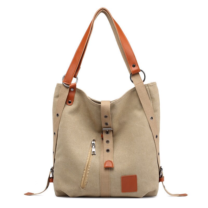 Canvas Schoudertas Dames Crossbody Tassen Herbruikbare Terug Zakken Multifunctionele Mode Reistas Grote Capaciteit: Licht Bruin