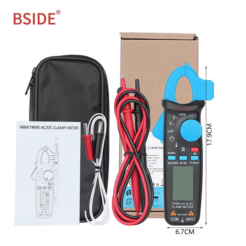 BSIDE ACM91 Digital Clamp Meter Capacitance Tester Current Ammeter Frequency Multimeter Resistance Meter With LCD Display: Blue