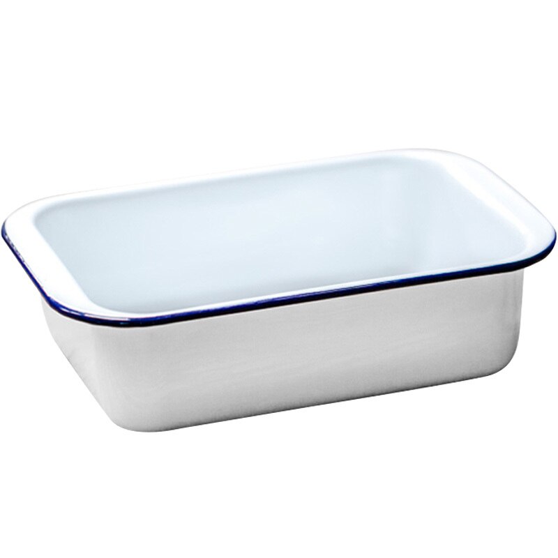 Japanese porcelain enamel classic blue edge bread plate rectangular household thicken baking tray ovenware comal fruit plate