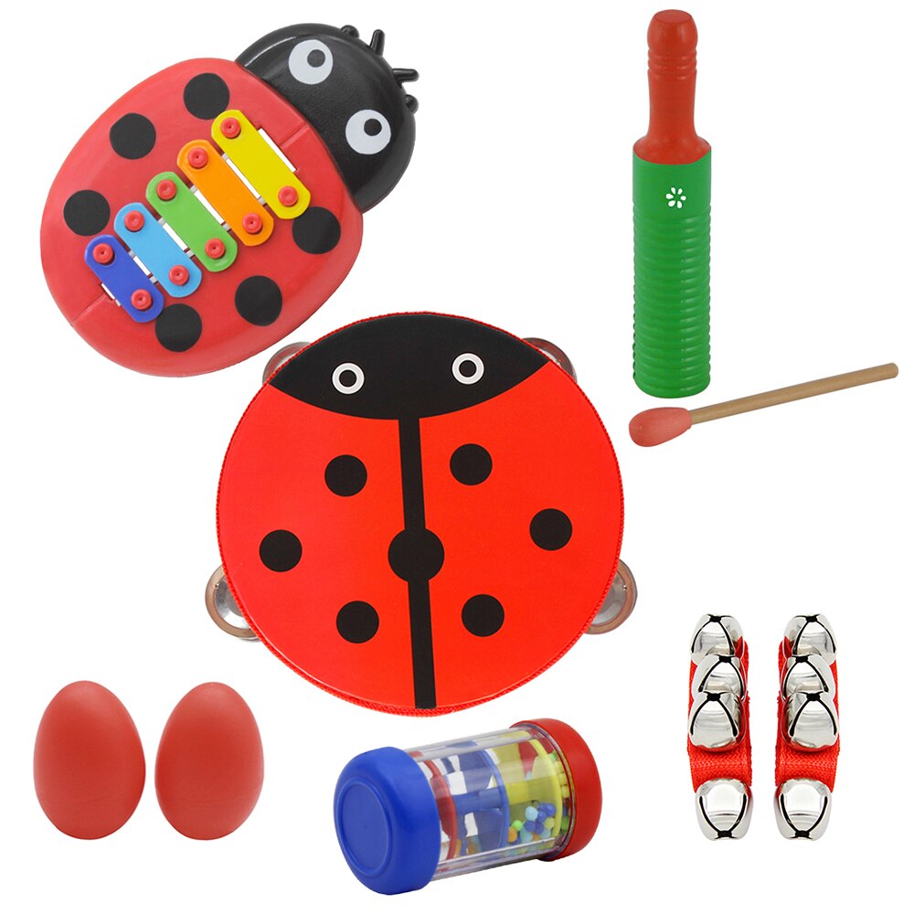 Muzikaal Speelgoed Slaginstrument Band Ritme Kit Voor Kids Kinderen Peuters Inclusief Leuke Tamboerijn + Houten Guiro + Cartoon