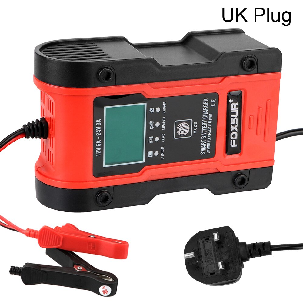 LEEPEE Puls Ladung Betreuer & Desulfator 12V-24V 6A Für Auto Motorrad Blei Säure Batterie Agm Gel batterie Ladegerät Intelligente: UK Stecker