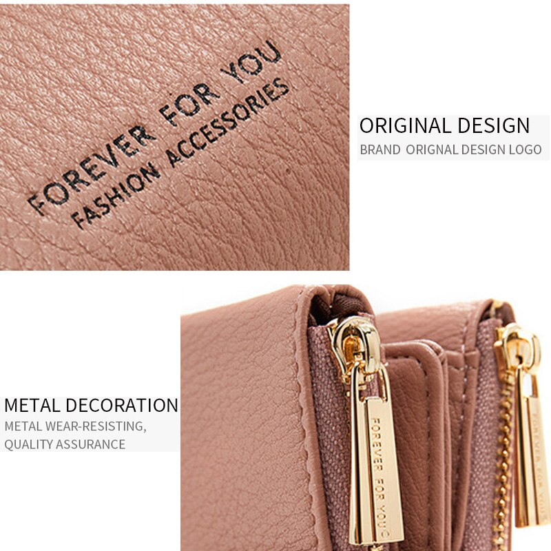 YIZHONG-portefeuille en cuir femme à Double fermeture éclair, porte-monnaie de luxe, court, multi-cartes, petit miroir, pochette