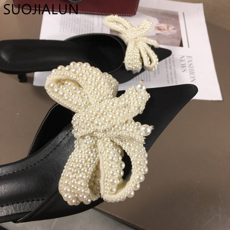 Suojialun kvinnor mules tofflor med klack sandaler sommar slip on slides märke fjärils loafers flip flops skor utomhus toffel