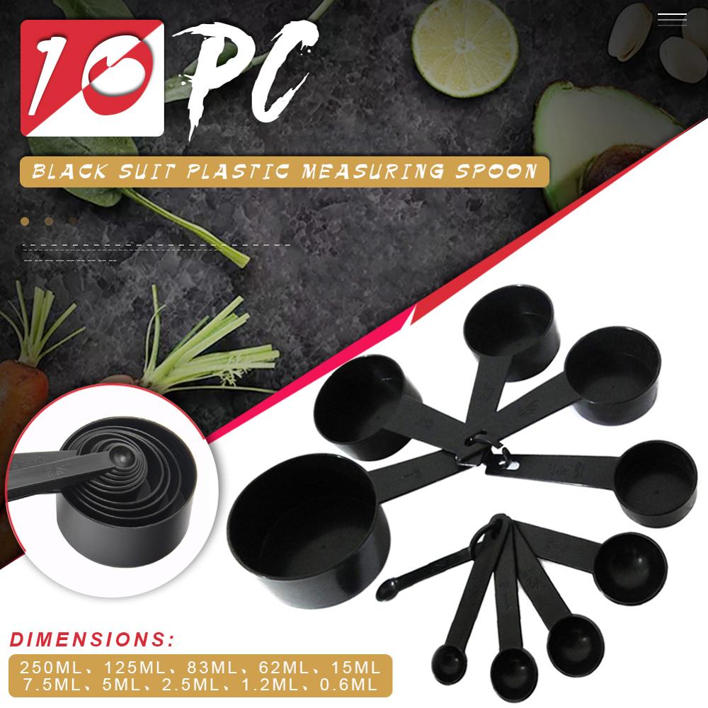 10 Stks/set Zwarte Kleur Maatbekers En Maatlepel Scoop Siliconen Handvat Keuken Meetinstrument