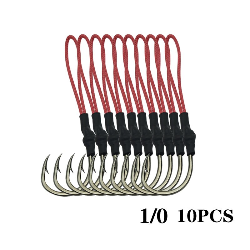 10pcs/lot 1/0 - 10/0 high carbon fishing hook Stainless Steel Jigging Fishing Hook With PE Line Saltwater Jig Assist Fish hook: 1l0