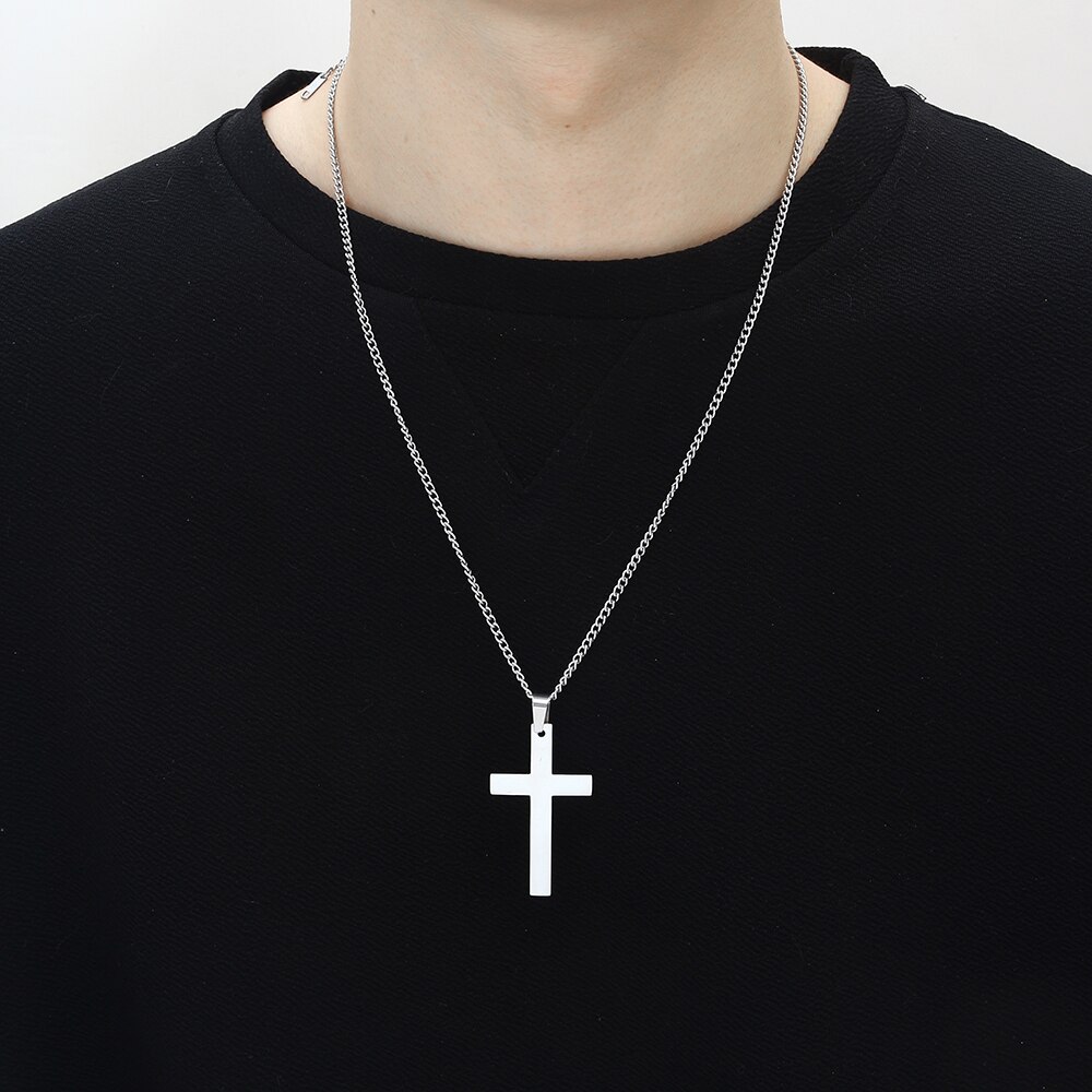 klasyczny srebrny krzyż naszyjnik mężczyźni kobiety religia zawieszki uroki naszyjniki ze stali nierdzewnej stalowy łańcuch choker biżuteria