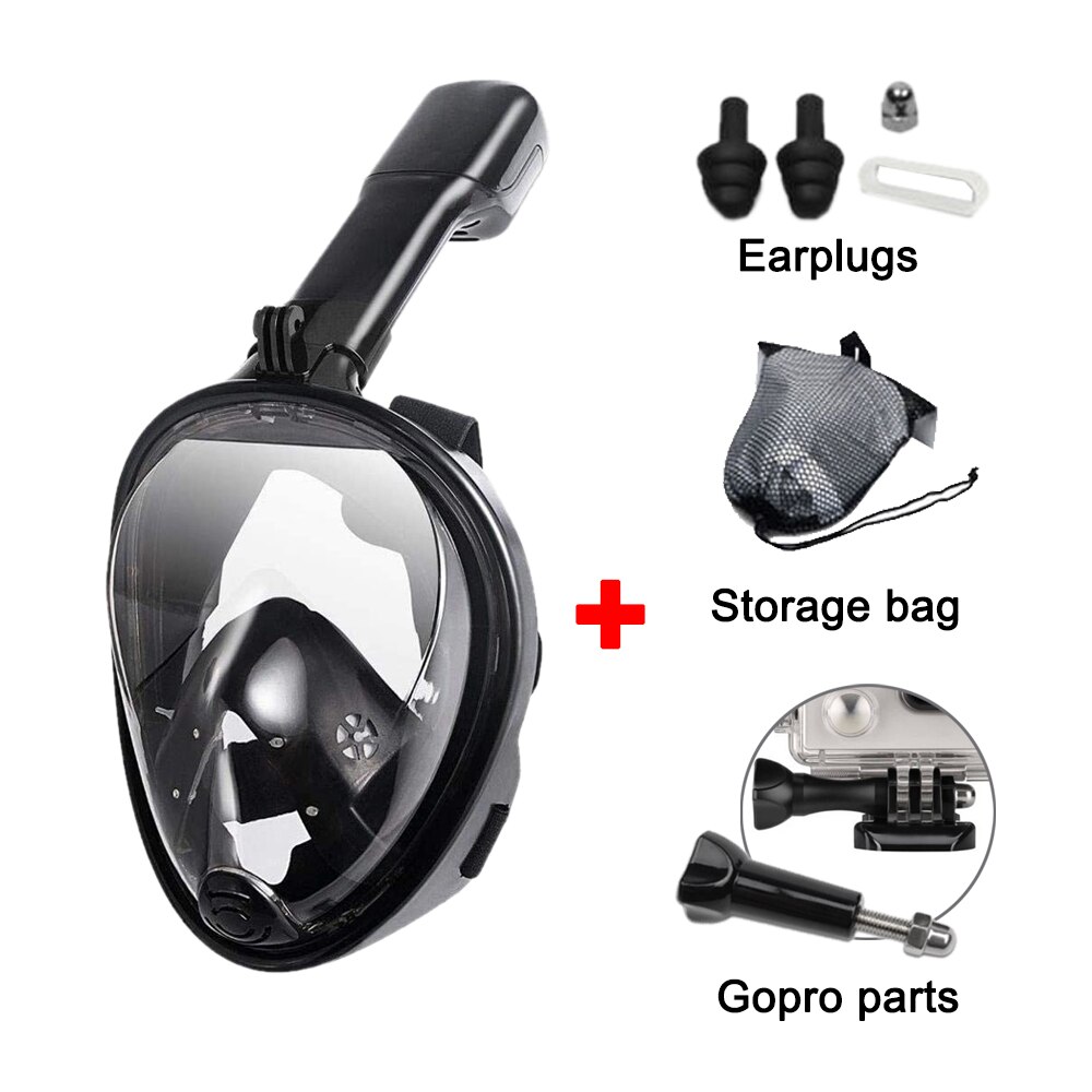 Underwater Scuba Snorkeling Anti Fog Mask Safe and Waterproof Swimming Equipment Set Diving Full Face Respiratory Masks: Black Set / L/XL