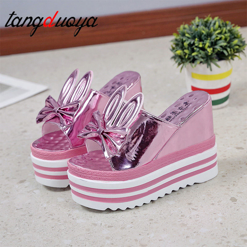 Sommer kvinder sko høj hæl 12cm platform hjemmesko afslappet udhulede sko damer kiler strandsandaler kvinder klipklapper