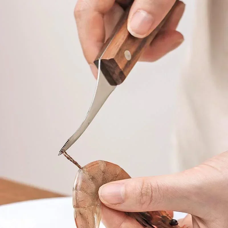 Keuken Garnalen Ontveiner Mes, Gekarteld Roestvrij Stalen Mes En Houten Handvat, Garnalen Ontveining Tool, Essentieel Gereedschap Voor Keuken