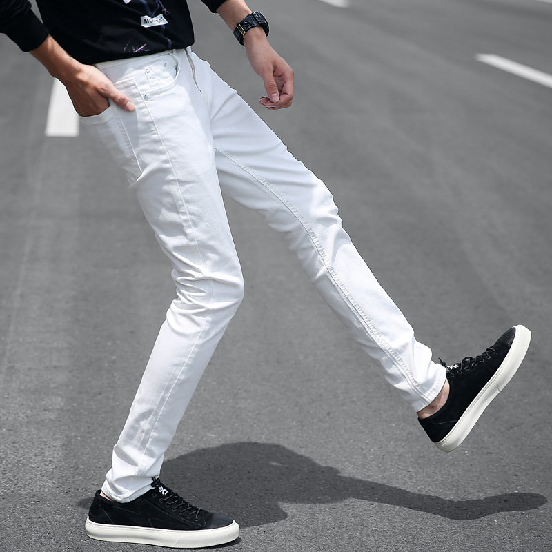 White Jeans Men Ripped Straight Trend Ripped Broken Stretch Distressed Casual Denim Trousers Jeans for Boys Hip Hop Pants